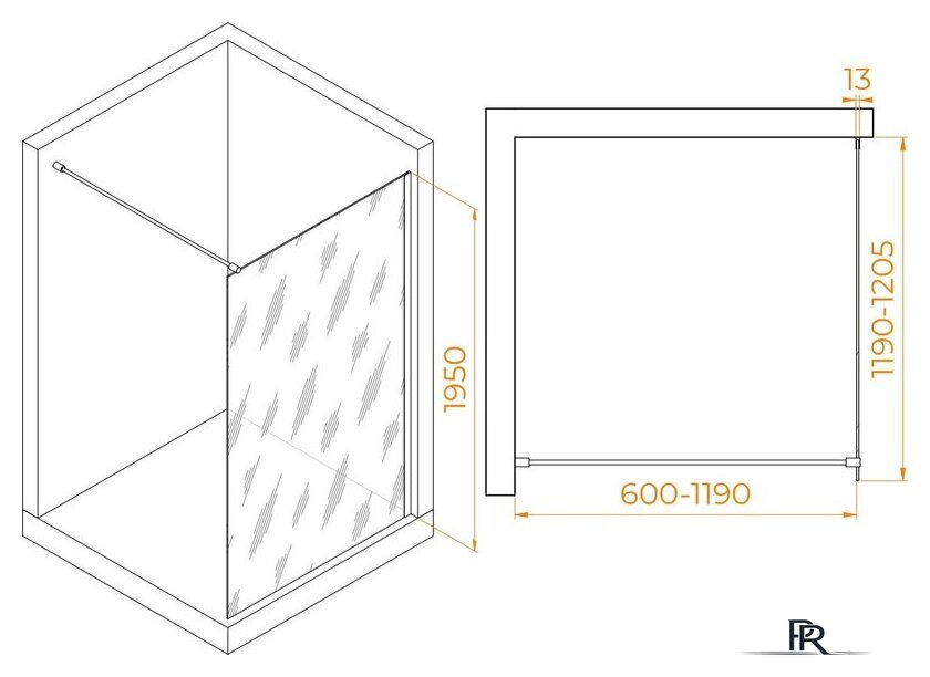 Душевая стенка RGW WA-010G 351001012-16 120 (золото/прозрачное стекло) - Изображение №2 — Интернет-магазин ПроЗаказ