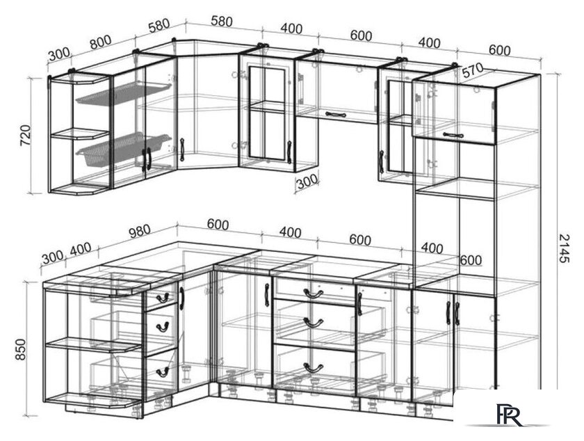 Готовая кухня Интерлиния Мила Крафт 1.68x2.6 правая (дуб английский) - Изображение №4 — Интернет-магазин ПроЗаказ