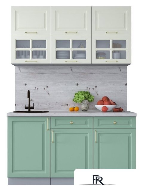 Готовая кухня Интерлиния Мила Шато 1.5Б (белый/мята/бискайская сосна) - Изображение №1 — Интернет-магазин ПроЗаказ