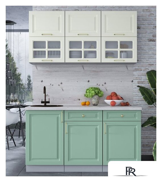 Готовая кухня Интерлиния Мила Шато 1.5Б (белый/мята/бискайская сосна) - Изображение №4 — Интернет-магазин ПроЗаказ