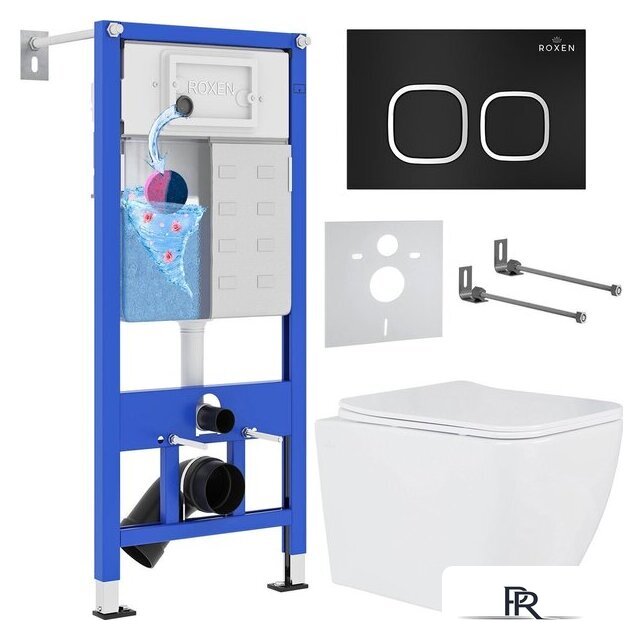 Унитаз подвесной Roxen Cube One Rimless 6 в 1 StounFix Dual Fresh 543879 (кнопка: черный матовый) - Изображение №1 — Интернет-магазин ПроЗаказ