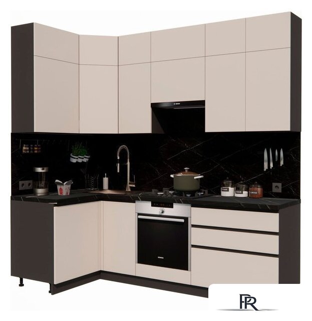 Готовая кухня ВерсоМебель Эко Премиум 1.2x2.4 левая (кашемир/ст. тунис) - Изображение №1 — Интернет-магазин ПроЗаказ