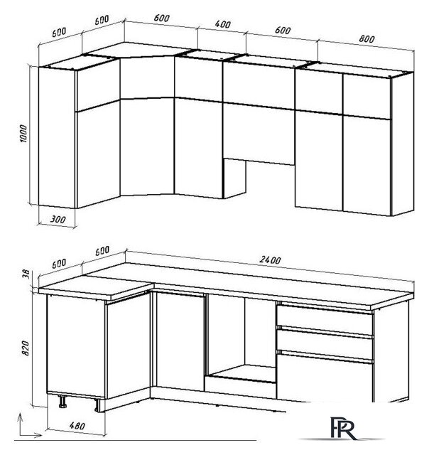 Готовая кухня ВерсоМебель Эко Премиум 1.2x2.4 левая (кашемир/ст. тунис) - Изображение №8 — Интернет-магазин ПроЗаказ