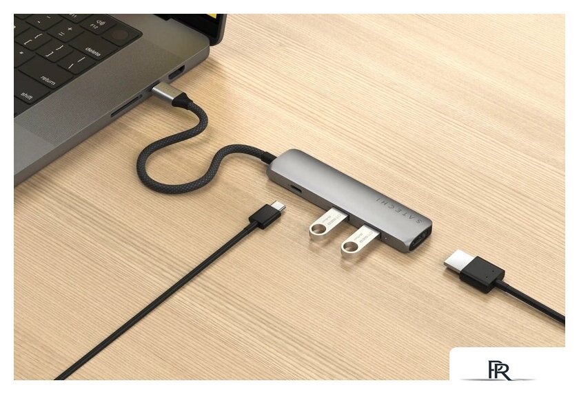 Док-станция Satechi 4-in-1 USB-C Slim Multiport Adapter 4K ST-P4SM (серый) - Изображение №4 — Интернет-магазин ПроЗаказ
