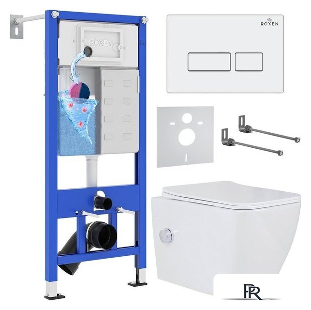 Унитаз подвесной Roxen Cube Bidet в комплекте с инсталляцией StounFix Dual Fresh 6 в 1 577477 (кнопка: белый глянец) - Изображение №1 — Интернет-магазин ПроЗаказ