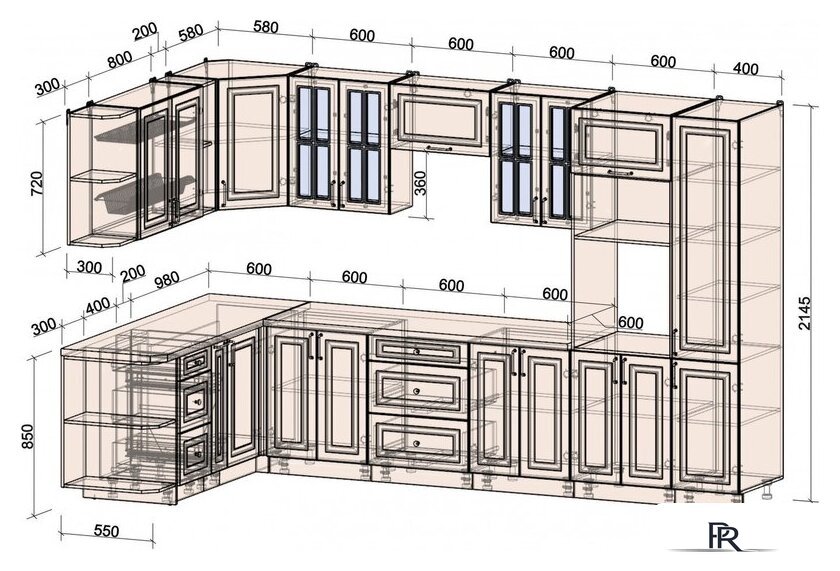 Готовая кухня Интерлиния Мила Шато 1.88x3.4 ВТ левая (пепел/пепел/опал светлый) - Изображение №5 — Интернет-магазин ПроЗаказ
