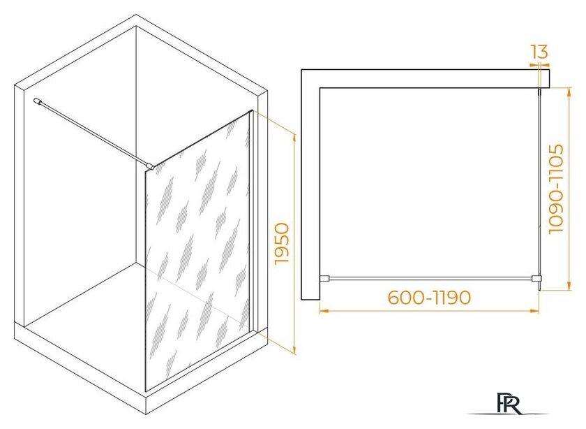 Душевая стенка RGW WA-010G 351001011-16 110 (золото/прозрачное стекло) - Изображение №2 — Интернет-магазин ПроЗаказ