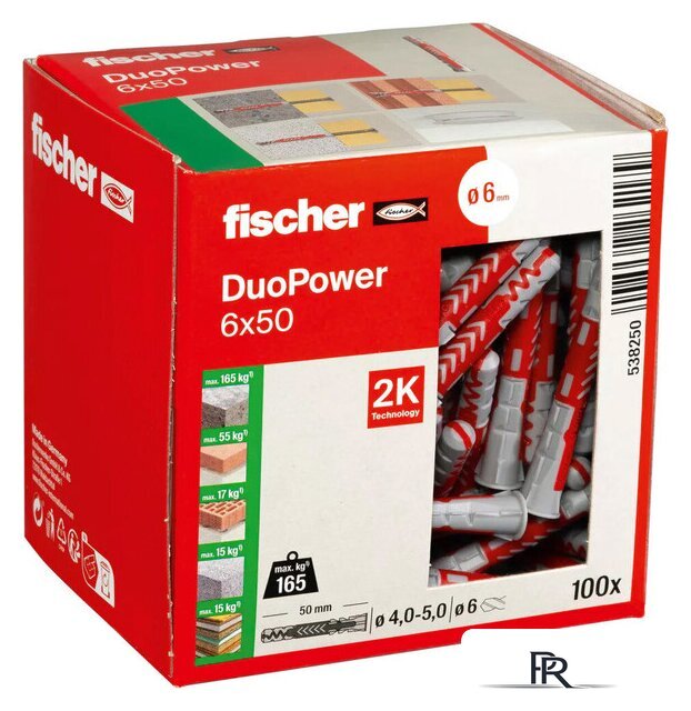 Дюбель универсальный Fischer DuoPower 6 x 50 538250 (100 шт) - Изображение №1 — Интернет-магазин ПроЗаказ