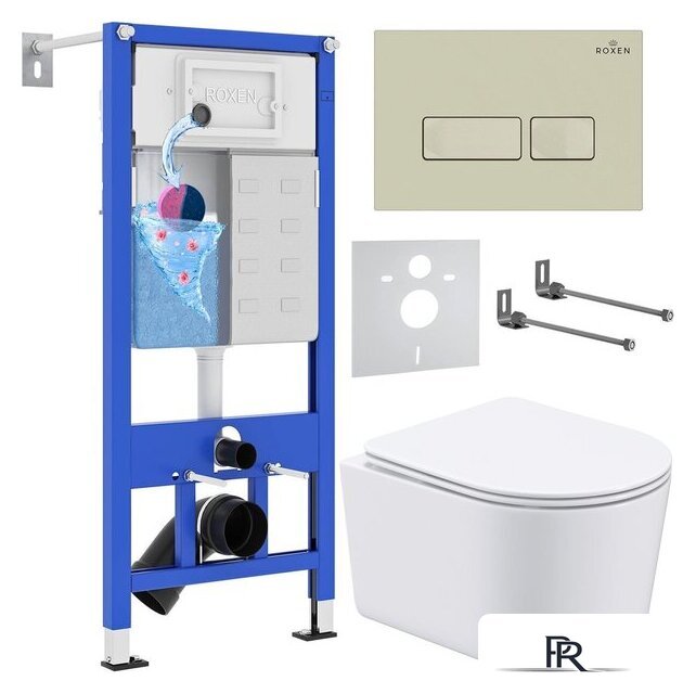 Унитаз подвесной Roxen Simple Compact в комплекте с инсталляцией StounFix Dual Fresh 6 в 1 966686 (кнопка: бежевый) - Изображение №1 — Интернет-магазин ПроЗаказ
