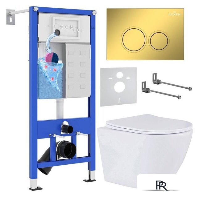 Унитаз подвесной Roxen Antares в комплекте с инсталляцией StounFix Dual Fresh 6 в 1 968010 (кнопка: золото глянцевое ) - Изображение №1 — Интернет-магазин ПроЗаказ