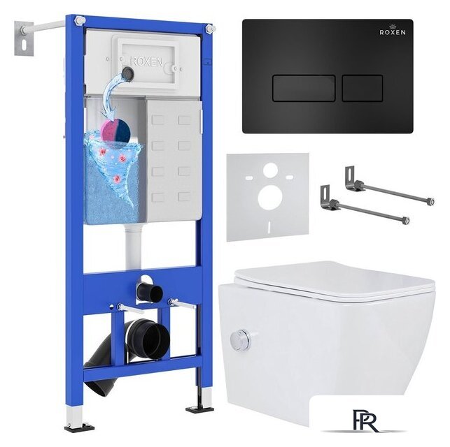 Унитаз подвесной Roxen Cube Bidet One Rimless 6 в 1 StounFix Dual Fresh 583046 (кнопка: черный матовый) - Изображение №1 — Интернет-магазин ПроЗаказ