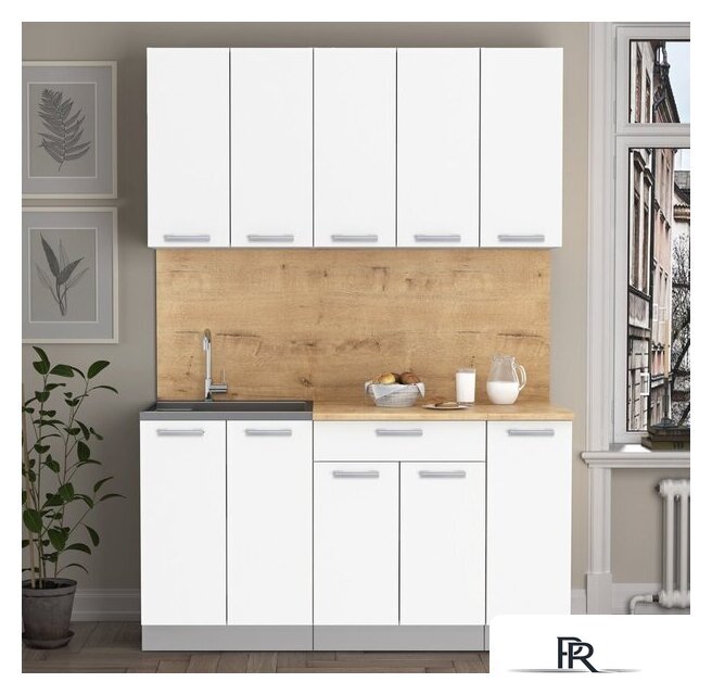 Готовая кухня Интерлиния Мила Лайт 1.5 (белый платинум/белый платинум/дуб бунратти) - Изображение №2 — Интернет-магазин ПроЗаказ