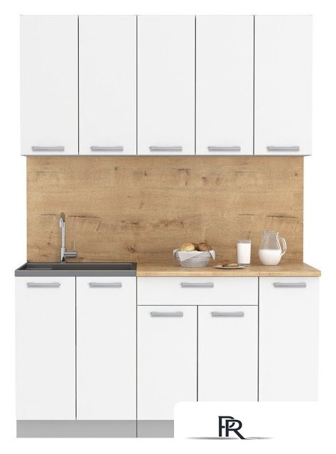 Готовая кухня Интерлиния Мила Лайт 1.5 (белый платинум/белый платинум/дуб бунратти) - Изображение №1 — Интернет-магазин ПроЗаказ