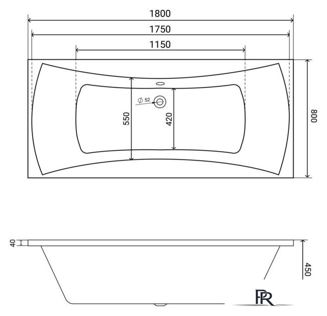 Ванна Lauter Belgravia 180x80 21110180 (с ножками и сифоном 21Y11030 хром) - Изображение №18 — Интернет-магазин ПроЗаказ