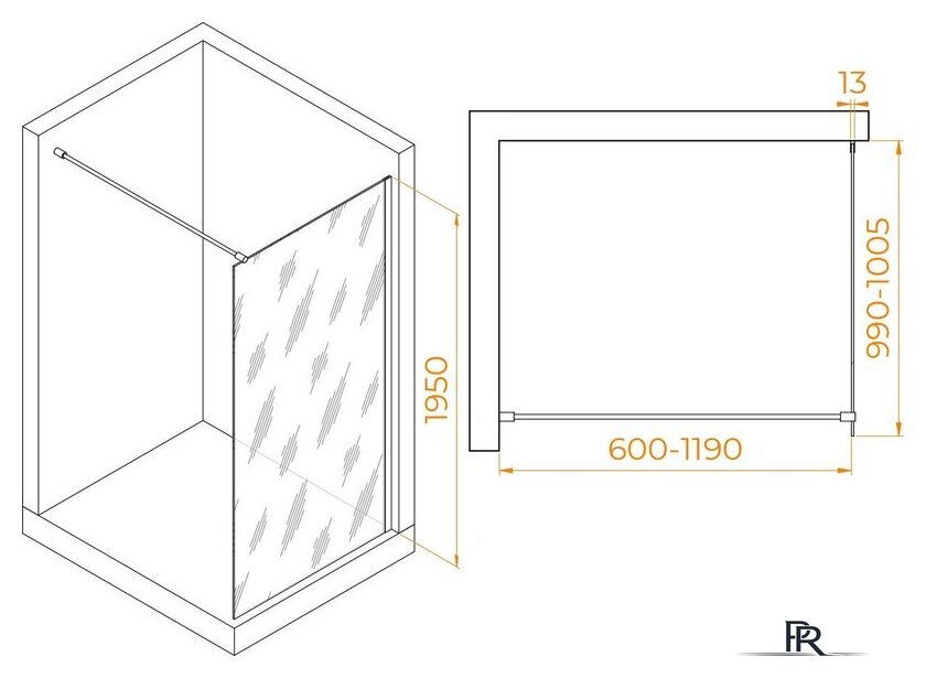 Душевая стенка RGW WA-010G 351001010-16 100 (золото/прозрачное стекло) - Изображение №2 — Интернет-магазин ПроЗаказ
