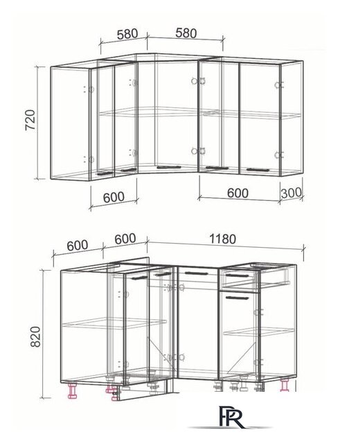 Готовая кухня Интерлиния Мила Лайт 1.2x1.2 без столешницы (серебристый/антрацит) - Изображение №2 — Интернет-магазин ПроЗаказ