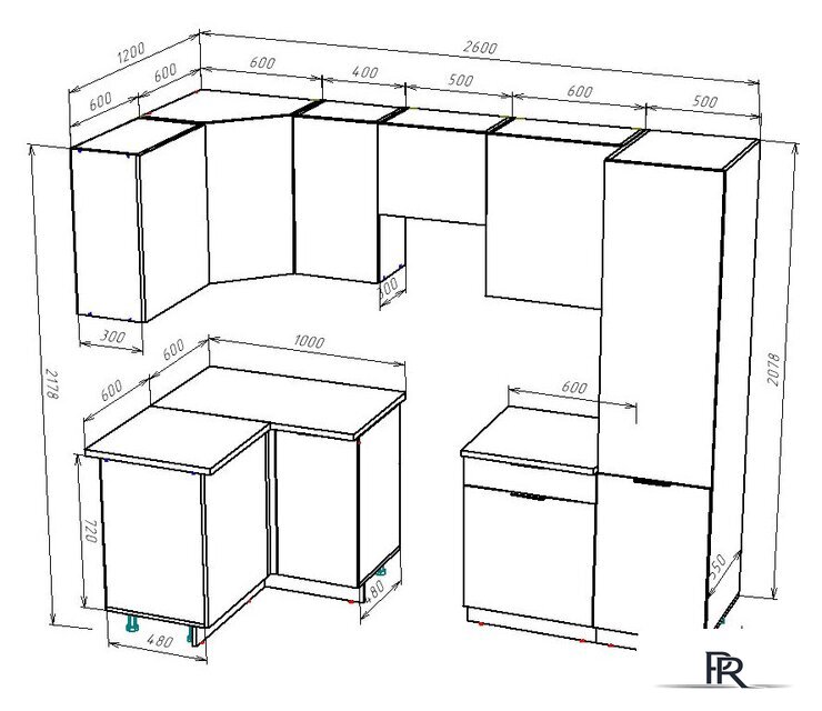 Готовая кухня ВерсоМебель Эко-1 1.2x2.6 левая (белый фасадный/ст.золотистый дуб) - Изображение №7 — Интернет-магазин ПроЗаказ