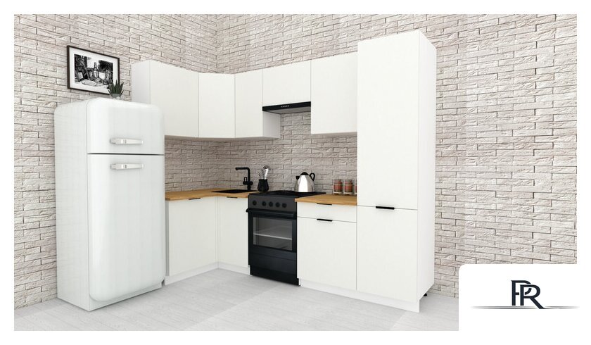 Готовая кухня ВерсоМебель Эко-1 1.2x2.6 левая (белый фасадный/ст.золотистый дуб) - Изображение №2 — Интернет-магазин ПроЗаказ