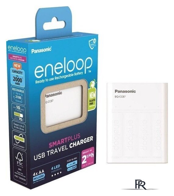 Аккумуляторы + зарядное Panasonic USB IN/OUT с функцией Power Bank+4AA 2000MAh K-KJ87MCD40USB - Изображение №1 — Интернет-магазин ПроЗаказ