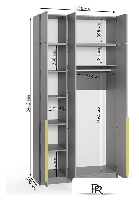 Шкаф распашной Soma Lord Gold 120x240 (серый) - Изображение №8 — Интернет-магазин ПроЗаказ