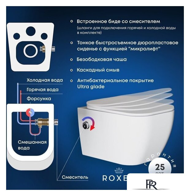 Унитаз подвесной Roxen Cube Bidet One Rimless 6 в 1 StounFix Dual Fresh 596716 (кнопка: хром) - Изображение №14 — Интернет-магазин ПроЗаказ