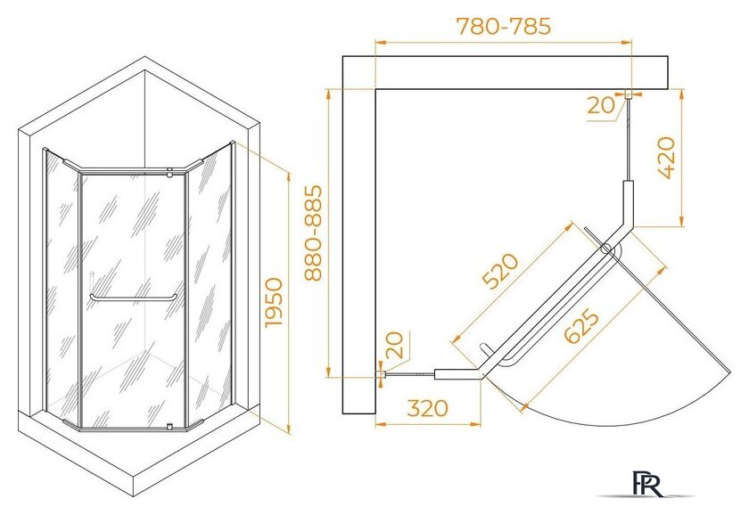Душевой уголок RGW PA-091B 35089189-14 80x90 (черный/прозрачное стекло) - Изображение №2 — Интернет-магазин ПроЗаказ