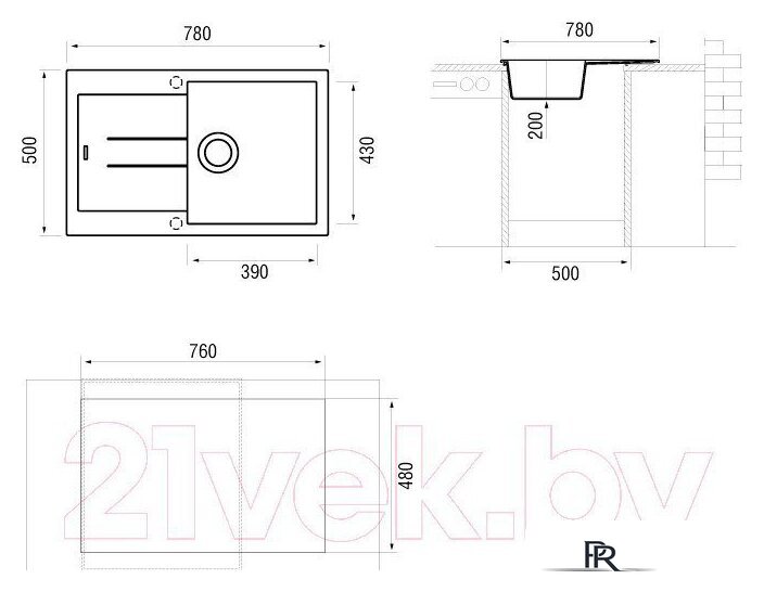Кухонная мойка Longran Amanda AMG780.500 (трюфель) - Изображение №3 — Интернет-магазин ПроЗаказ
