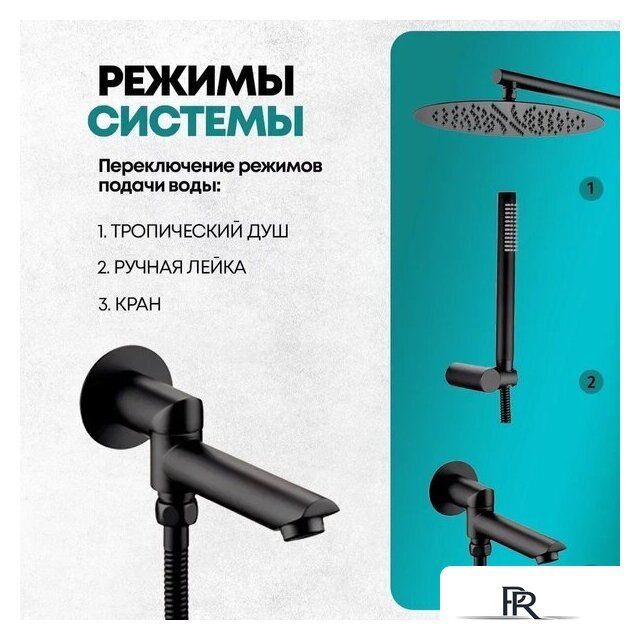 Душевая система  Grocenberg GB5099BL-1 (черный матовый) - Изображение №10 — Интернет-магазин ПроЗаказ