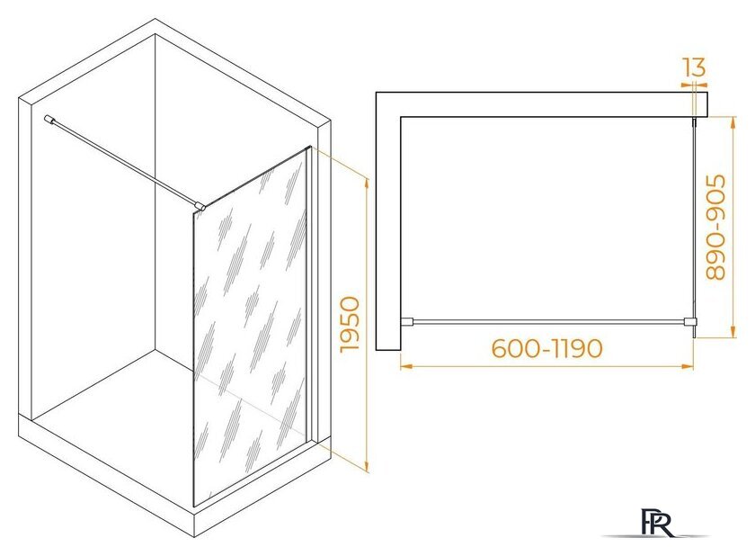 Душевая стенка RGW WA-010G 351001009-16 90 (золото/прозрачное стекло) - Изображение №2 — Интернет-магазин ПроЗаказ