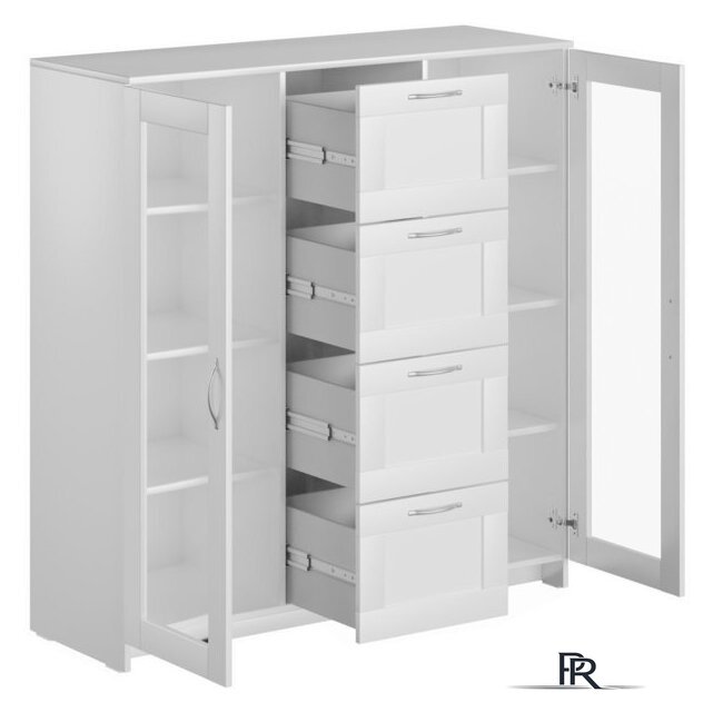 Тумба Mio Tesoro Сириус 2 двери со стеклом и 4 ящика 117x123 2.02.03.400.1 (белый) - Изображение №2 — Интернет-магазин ПроЗаказ