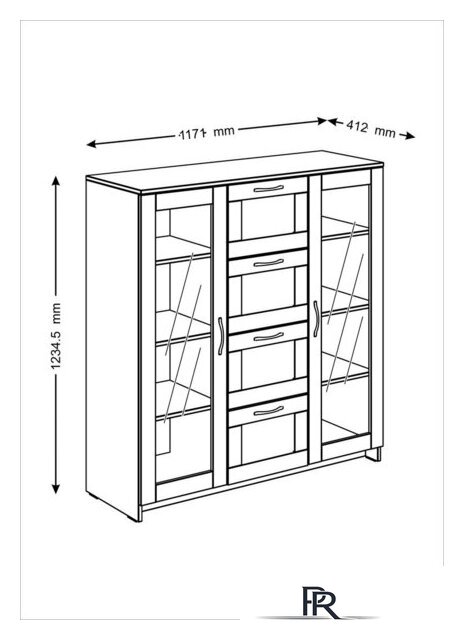 Тумба Mio Tesoro Сириус 2 двери со стеклом и 4 ящика 117x123 2.02.03.400.1 (белый) - Изображение №4 — Интернет-магазин ПроЗаказ
