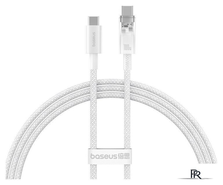 Кабель Baseus Explorer Series Fast Charging Cable Auto Power-Off For Overheating 100W USB Type-C - USB Type-C (1 м, белый) - Изображение №1 — Интернет-магазин ПроЗаказ