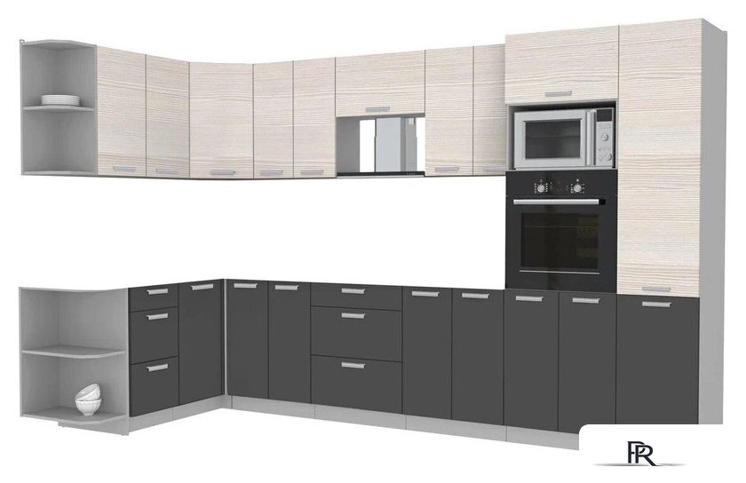 Готовая кухня Интерлиния Мила Лайт 1.68x3.4 левая без столешницы (вудлайн кремовый/антрацит) - Изображение №1 — Интернет-магазин ПроЗаказ