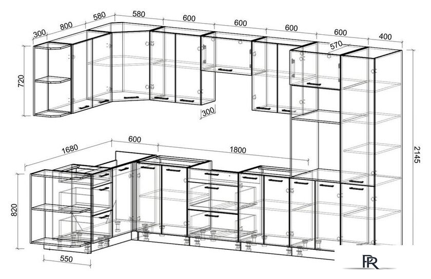 Готовая кухня Интерлиния Мила Лайт 1.68x3.4 левая без столешницы (вудлайн кремовый/антрацит) - Изображение №2 — Интернет-магазин ПроЗаказ