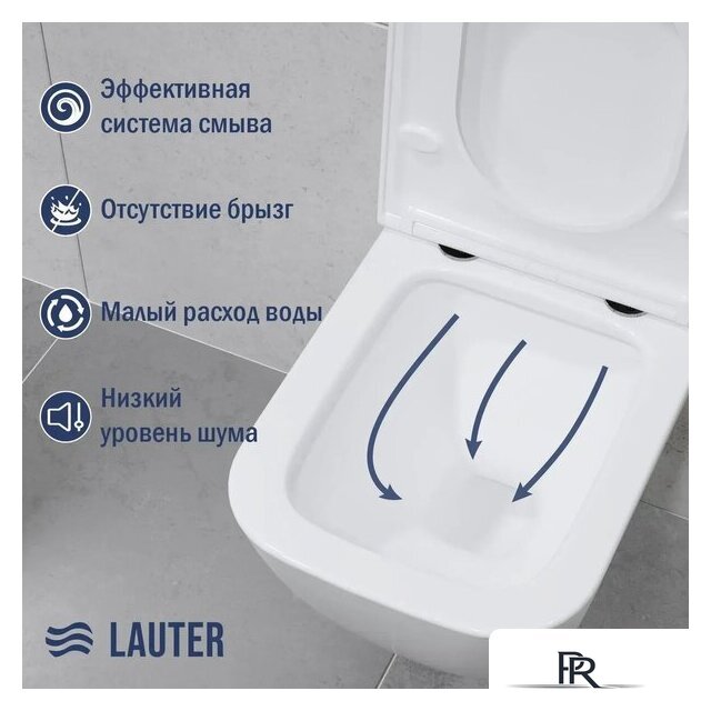 Унитаз подвесной Lauter Nuremberg 21811 + 21901002 (белый, с кнопкой смыва 219704J черный) - Изображение №5 — Интернет-магазин ПроЗаказ