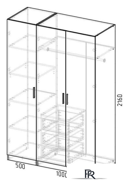 Шкаф распашной Интермебель Марсель-3 МР 01-03-MN (белый софт) - Изображение №4 — Интернет-магазин ПроЗаказ