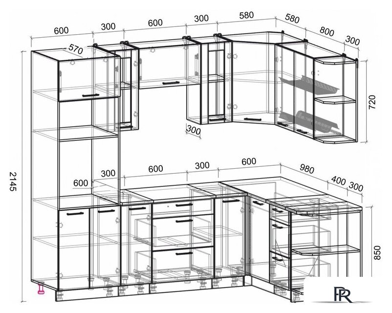 Готовая кухня Интерлиния Мила 1.68x2.4 правая (бетон лайт/бетон лайт/кастилло темный) - Изображение №4 — Интернет-магазин ПроЗаказ