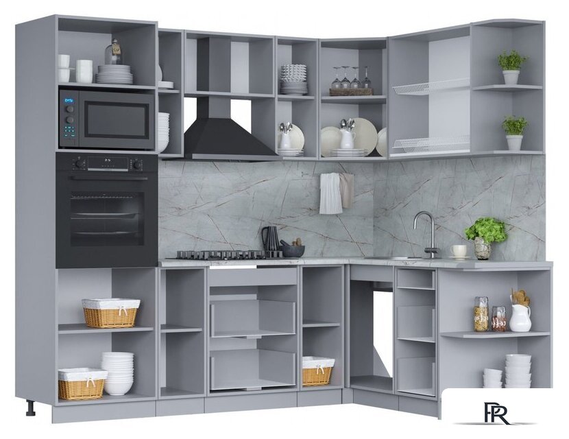 Готовая кухня Интерлиния Мила 1.68x2.4 правая (бетон лайт/бетон лайт/кастилло темный) - Изображение №2 — Интернет-магазин ПроЗаказ