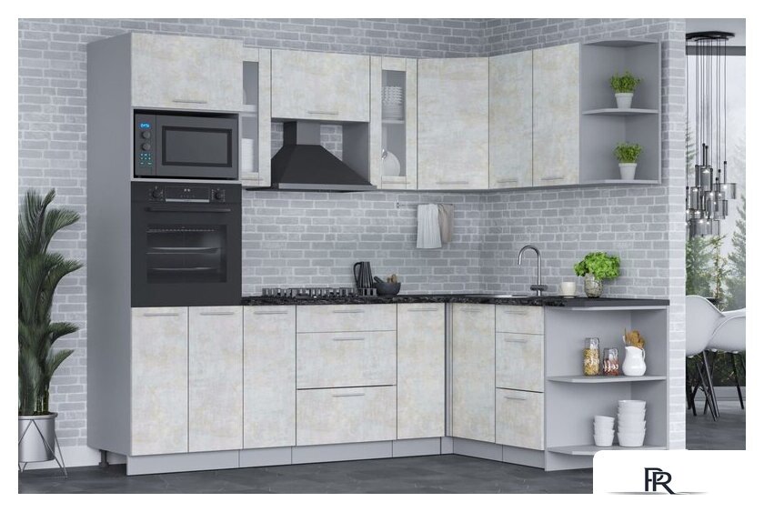 Готовая кухня Интерлиния Мила 1.68x2.4 правая (бетон лайт/бетон лайт/кастилло темный) - Изображение №3 — Интернет-магазин ПроЗаказ