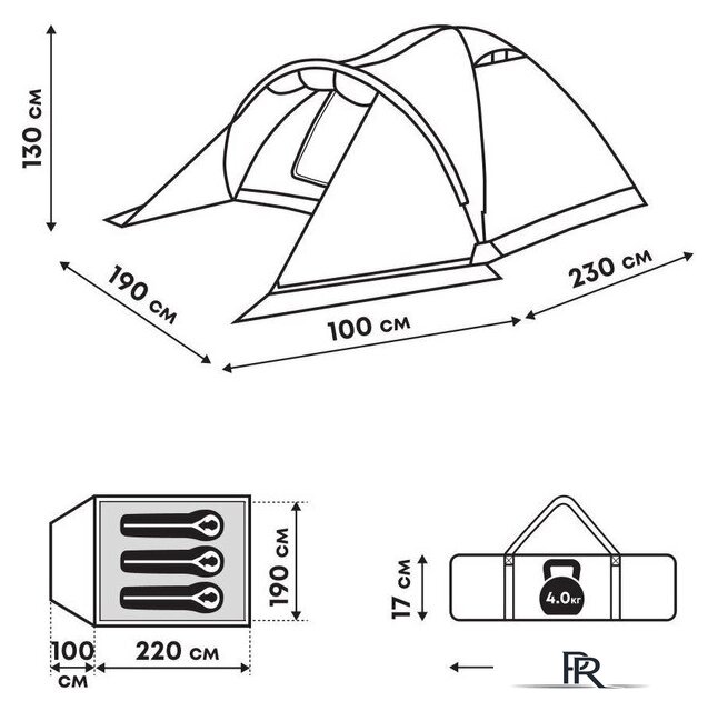 Треккинговая палатка RSP Outdoors Krewl 3 T-KRE-3-OLGN - Изображение №17 — Интернет-магазин ПроЗаказ