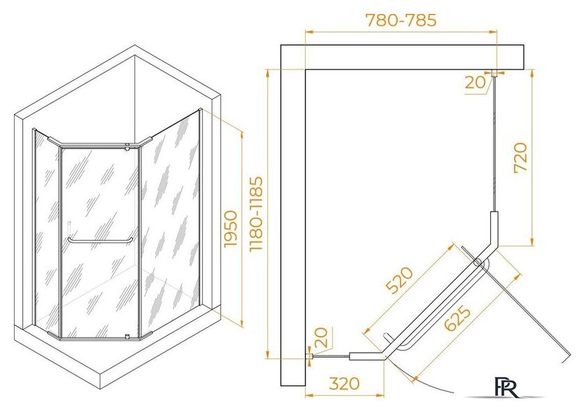 Душевой уголок RGW PA-091B 35089182-14 80x120 (черный/прозрачное стекло) - Изображение №2 — Интернет-магазин ПроЗаказ