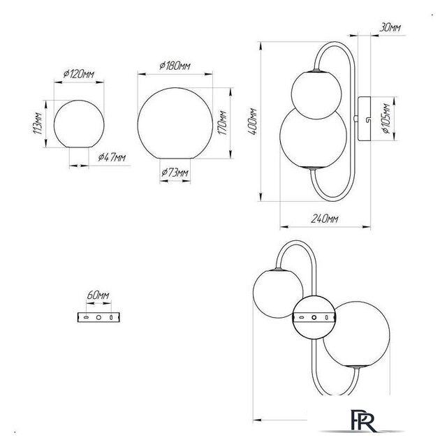 Бра Элетех Тефия 521 НББ 01-2х40-101 1005405127 (черный) - Изображение №5 — Интернет-магазин ПроЗаказ