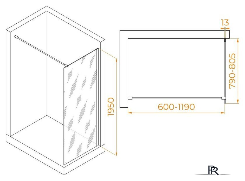 Душевая стенка RGW WA-010G 351001008-16 80 (золото/прозрачное стекло) - Изображение №2 — Интернет-магазин ПроЗаказ