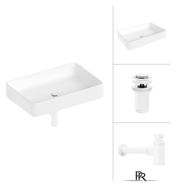 Умывальник Lauter 21842 + клапан 21190W + сифон 21635W (белый матовый) - Изображение №1 — Интернет-магазин ПроЗаказ