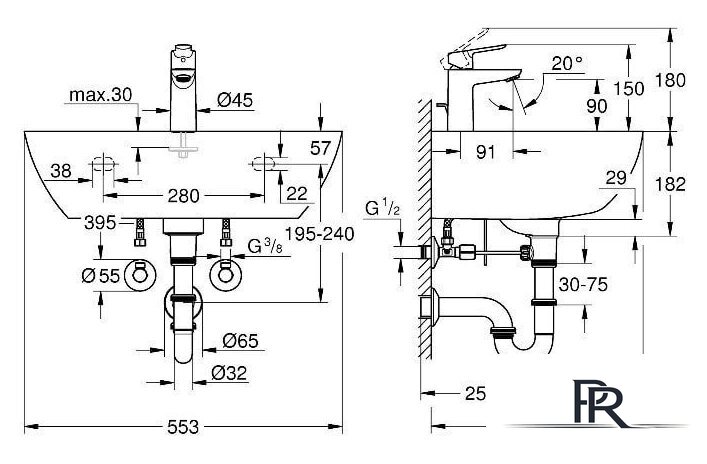 Умывальник Grohe Bau 39471000 (со смесителем) - Изображение №3 — Интернет-магазин ПроЗаказ