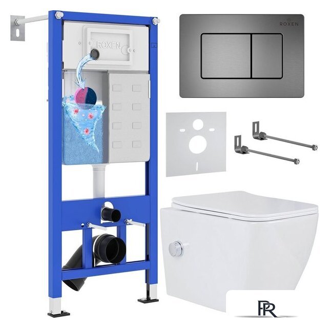 Унитаз подвесной Roxen Cube Bidet One Rimless 6 в 1 StounFix Dual Fresh 623444 (оружейная сталь/металл) - Изображение №1 — Интернет-магазин ПроЗаказ