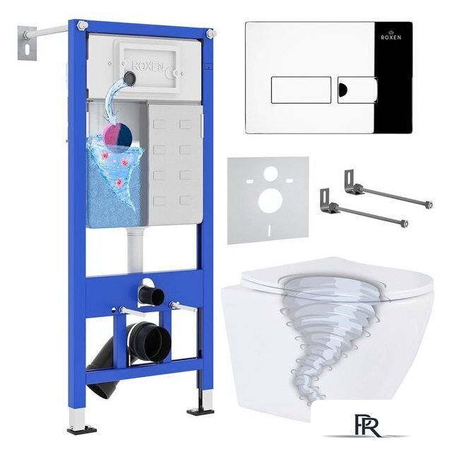 Унитаз подвесной Roxen Antares Tornado в комплекте с инсталляцией StounFix Dual Fresh 6 в 1 968316 (кнопка: хром глянцевый) - Изображение №1 — Интернет-магазин ПроЗаказ