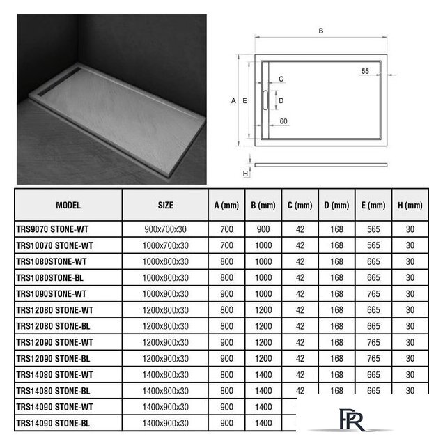 Душевой поддон WeltWasser TRS 14080 Stone-BL 140x80 - Изображение №2 — Интернет-магазин ПроЗаказ
