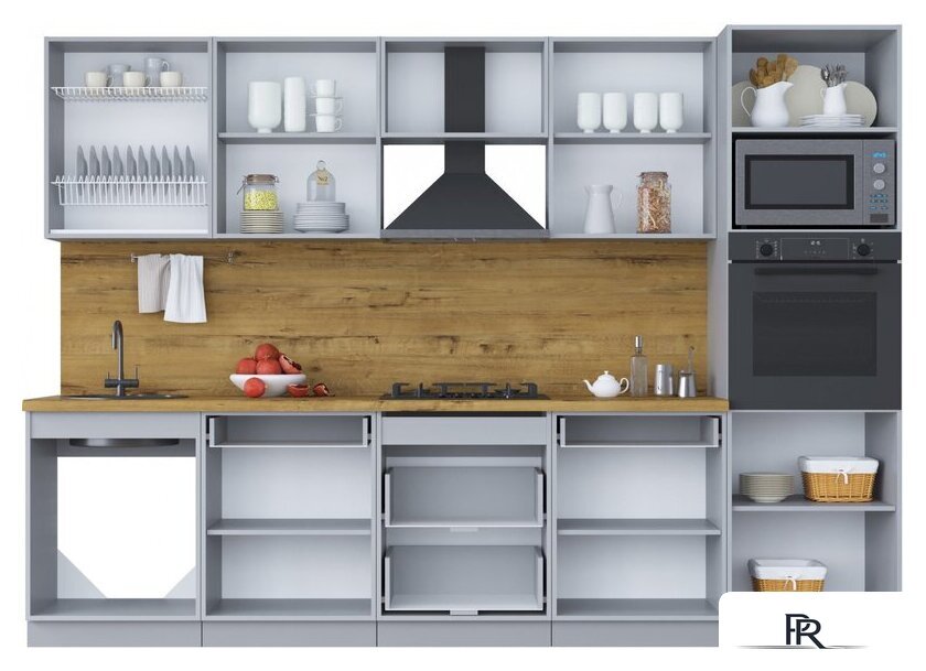 Готовая кухня Интерлиния Мила Шато 3.0В (белый/мята/бискайская сосна) - Изображение №4 — Интернет-магазин ПроЗаказ