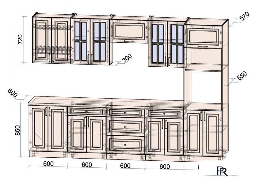 Готовая кухня Интерлиния Мила Шато 3.0В (белый/мята/бискайская сосна) - Изображение №6 — Интернет-магазин ПроЗаказ